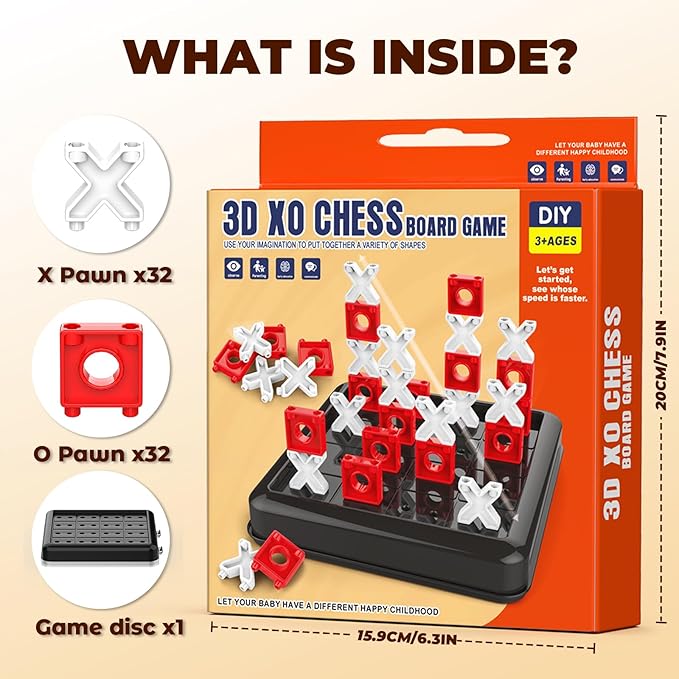 3D Tic Tac Toe Game, Travel Pack Challenging XO Blocks Board, Travel Board Games, Bar Games, Party Game, Family Games, Game Night for Adults