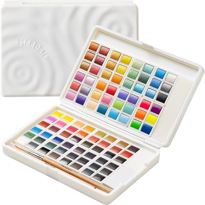 MEEDEN Watercolor Paint Set 96 Colors in Portable Box, Paint Kit with Brush, Palette, Art Supplies, Customizable Color Blocks, Bright Watercolors Travel Set for Adult Teens Beginner Amateur Artists