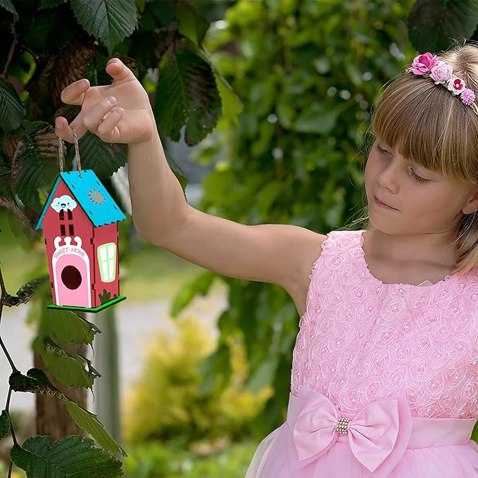 hapray 4 Pack Bird House Crafts for Kids Ages 5-8 8-12, Buildable DIY Birdhouse Kit for Children to Build, Summer Arts and Craft Projects with Paint, 3+ Boy Girl Gift for Halloween Christmas