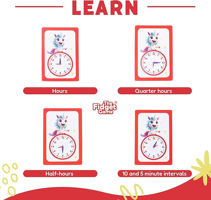 THE FIDGET GAME Telling Time Flash Cards, Learn to Read Analog Clocks - Educational Learning Toy & Interactive Teaching Tools for Children to Practice, Toddler Activities for 5+ Years