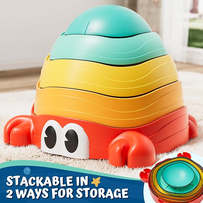 Lehoo Castle Stepping Stones for Kids, Non-Slip Toddler Stepping Stones for Autism, Balance Stones Sensory Toys for Toddlers 1-3, Crab Toddler Outdoor Toys, Obstacle Course for Kids 3-5