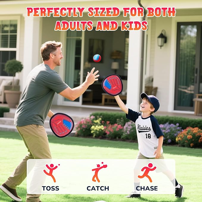 JoyCat Toss and Catch Ball Game Set,Toddler Baseball Training Glove,Beach Toys Yard Games,Kids Outdoor Games for Adults and Family (2 Kids 2 Adult Paddles 4 Balls)