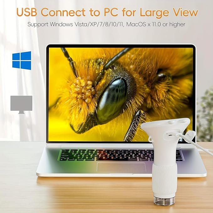 Kids Handheld Microscope 100X-1000X Magnification, Portable Pocket Microscope for Kids Ages 4-12 with Built-in Storage, LED Lights & PC Connection