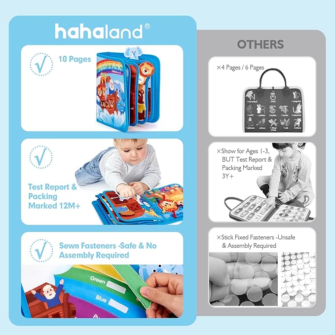 hahaland Noah's Ark Toy Busy Book for Toddlers 1-3 - Baptism Gifts for Boys Girls - Montessori Toys for 1 Year Old, Sensory Early Learning Educational One Year Old Boy Birthday Christmas Toddler Gifts