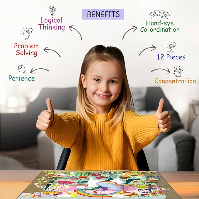 Magical Unicorn Oversized Pieces Jigsaw Puzzle for Toddlers | Fantasy Creature Giant Floor Puzzle for Age 3+ Kids | Fairy Forest Themed Birthday Party Favors Gift Ideas