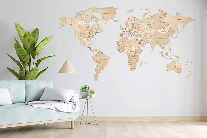 EWA Eco-Wood-Art - Wooden Puzzles for Interior and Design - World map - Souvenir, Gift, Kitchen, Home Decor, Interior (Untouched Worlds 114 Pieces)