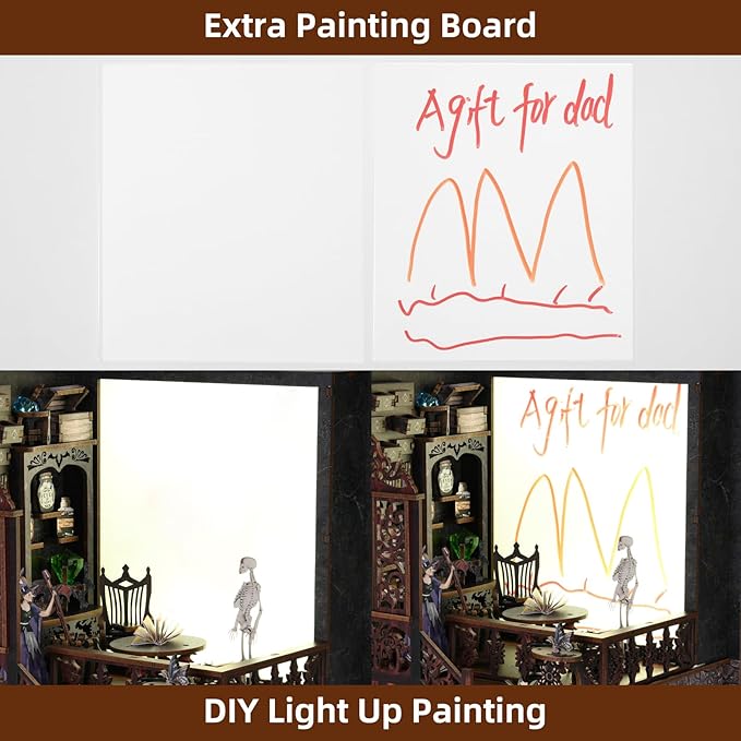 Book Nook Kit, Book Nook Kits for Adults and Teens, DIY Miniature Dollhouse Kit 3D Wooden Puzzle Booknook Bookend with LED Light