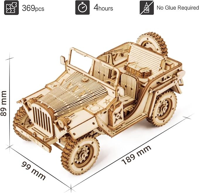 ROKR 3D Wooden Puzzle for Adults Mechanical Car Model-DIY Building Vehicle Kits-Brain Teaser Toys-Gift for Men Women on Birthday/Christmas Day (Army Field Car)