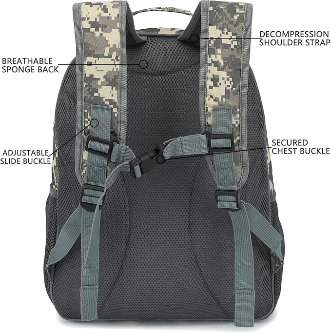 FlowFly Kids Backpack for Toddler Boys Girls, Simple Lightweight Bookbag for Daycare Kindergarten Elementary School Travel, Small Modern Bag (Large), Digital Camo