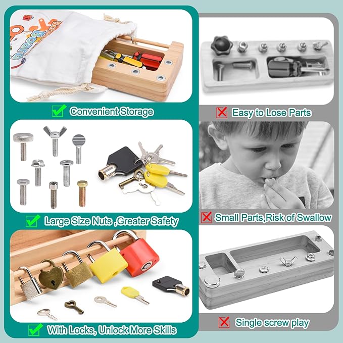 Screwdriver Board Set Lock and Key Toys Kids Tools Montessori Toys for 3+ 4 5 Year Old Learning Practical Life Fine Motor Skills