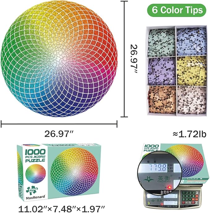MaxRenard Game 1000 Pieces Jigsaw Puzzle Round Puzzle Toy Gradient Color