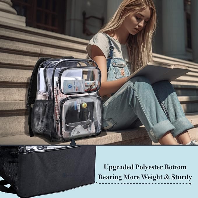 PACKISM Clear Backpack for School - 17 inch Large Heavy Duty Clear Bookbag, See Through PVC Backpacks (for age 12 above)