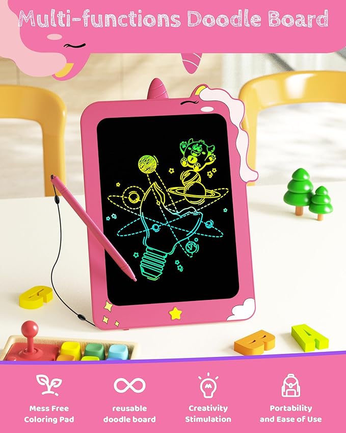 TEKFUN LCD Writing Tablet for Kids, 8.5 Inch Unicorn Toddler Doodle Board, Drawing Tablet, Reusable Electronic Pads Educational and Learning Toy Gift for 3-8 Years Old Boy and Girl (Pink)