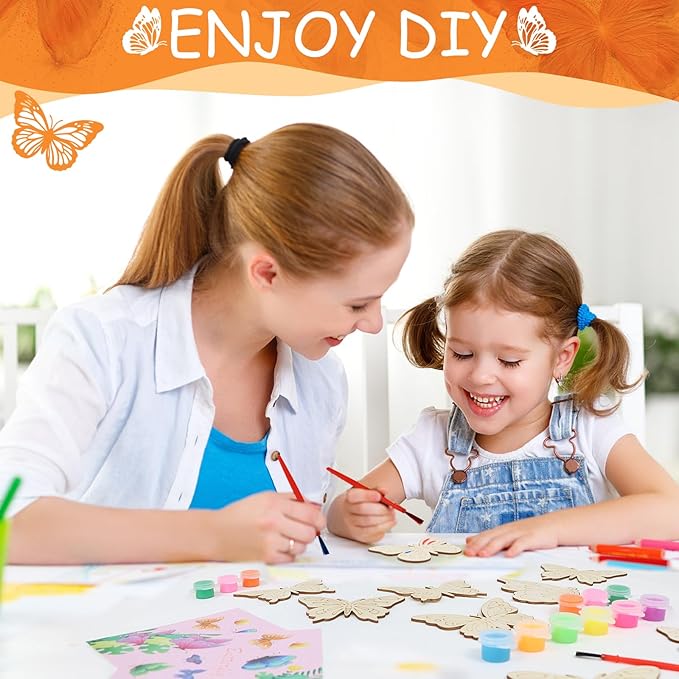 LARDUX Butterfly Party Favors, 24PCS DIY Wooden Arts & Crafts Painting Kit for Kid, Glow in The Dark Party Favors Family Crafts Birthday Party Christmas Gifts Toys for Boys Girls