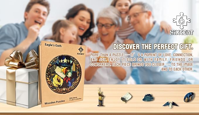 Wooden Jigsaw Puzzle, 200-500 Pieces Unique Shape Animal Puzzle, for Adults & Kids, Birthday Gift Family Game, Decorative Puzzle, Unique Gift (Eagle's Oath, 200 PCS)