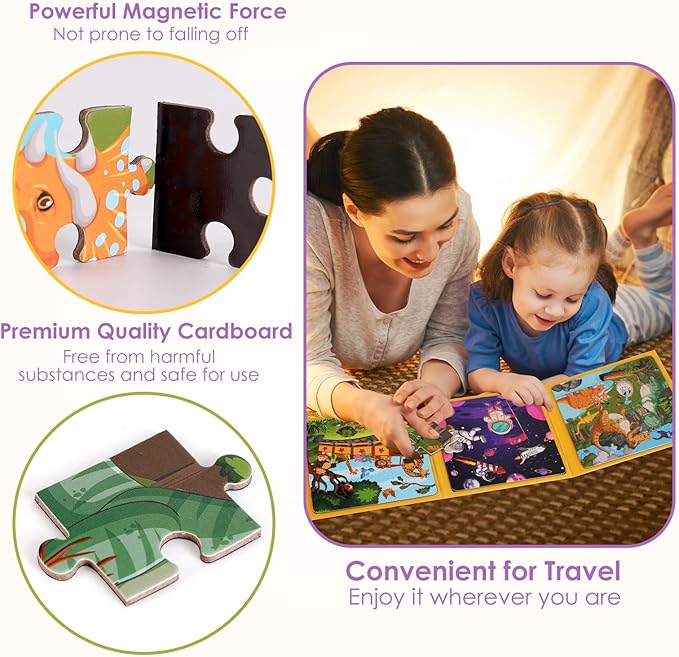 Magnetic Puzzles for Kids Ages 4-6, 36-Piece Toddler Travel Toys Animals and Space Puzzles Ages 3-5, Educational Learning Magnets, Ideal Road Trip Activities Toys for 3 4 5 6 Boys and Girls
