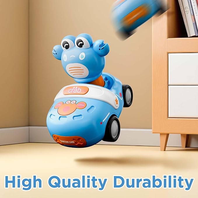 iPlay, iLearn Press to Go Crab Car Toys Set for Toddlers 1-3, Baby Push Go Friction Racing Cars, Infant Play Vehicle Set, 1st Birthday Gift for 12-18-24 Months, 1 2 3 One Yrs Old Boys Girls Child Kid