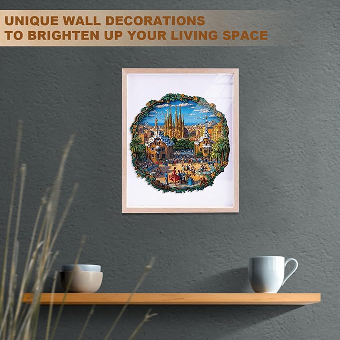 Jigfoxy Wooden Puzzles for Adults, Barcelona Plaza Wood Puzzles Adult, Unique Animal Shape Wooden Jigsaw Puzzles for Adults, Birthday Gifts for Puzzle Lovers, Family, Friend (M-11.4 * 11.4in-200pcs)