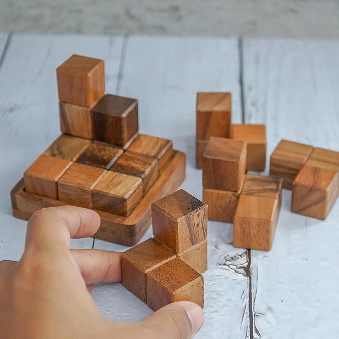 BSIRI Soma Puzzle Cube Wooden Toy Brain Teaser Desk Board Games Adults Master Block Christmas Mind Magic Kids Benders Wood Hand Cube Family Teens Boy Classic