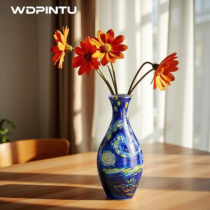 160 Pieces 3D Puzzle Vase - Starry Night Pattern, DIY Stereo Puzzles for Adults & Kids, Home Decoration Vase, No Glue Needed