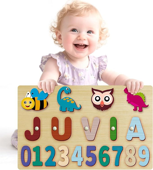 Personalized Name Puzzle | Custom Name Puzzles | Montessori Toys for 1 Year Old | Customized Baby Gifts for Toddlers 1-3 Animal Puzzle (Stlyes 2)