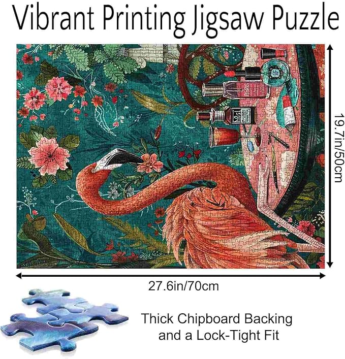 Funny Animal Flamingo Manicure Jigsaw Puzzle 1000 Pieces Puzzles for Adults, Bohemia Floral Tropical Plant Art Puzzle for Challenging Family Activity Games DIY Crafts Puzzle for Home Decor Gifts