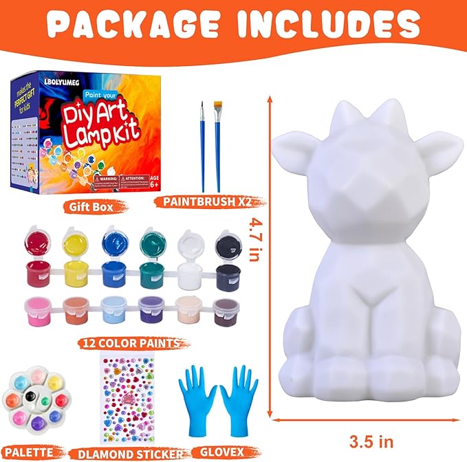 Paint Your Own Deer Lamp Kit,Art Supplies Arts and Crafts for Kids Ages 8-12,Girls 8-12,Night Light Kids Crafts Ages 4-8,Birthda Gift (Deer)
