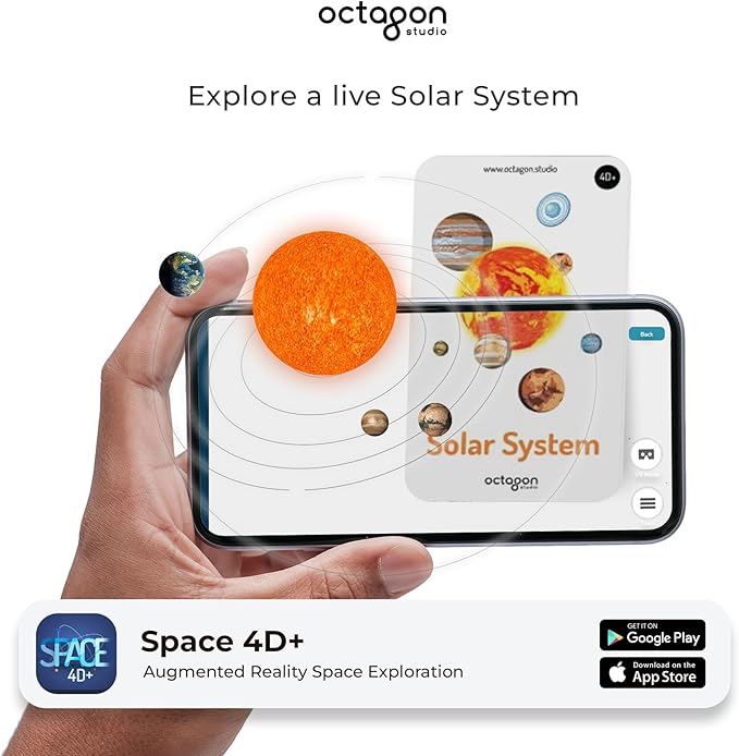 4D+ Augmented Reality Flashcards for Kids – Educational STEM Cards with Free App – Interactive Learning for Ages 4+ (Space 4D+)