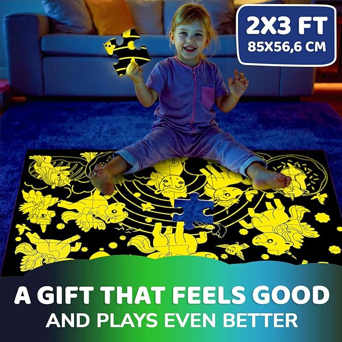 QUOKKA Floor Puzzles for Kids Ages 4–8 – 2x3 FT Giant Glow in The Dark Jigsaw – 48 Large Pieces – Magical Fantasy Unicorn Scene – Montessori Toy with Gift Box – Fun Learning Activity