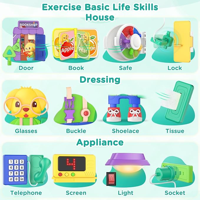 Toddler Boy Toy for 1-2 Year Old, Montessori Birthday Gift for 1+ Year Old Boy Girl, Motor Skills Developmental Toy, Busy Board for Toddler Age 1-2