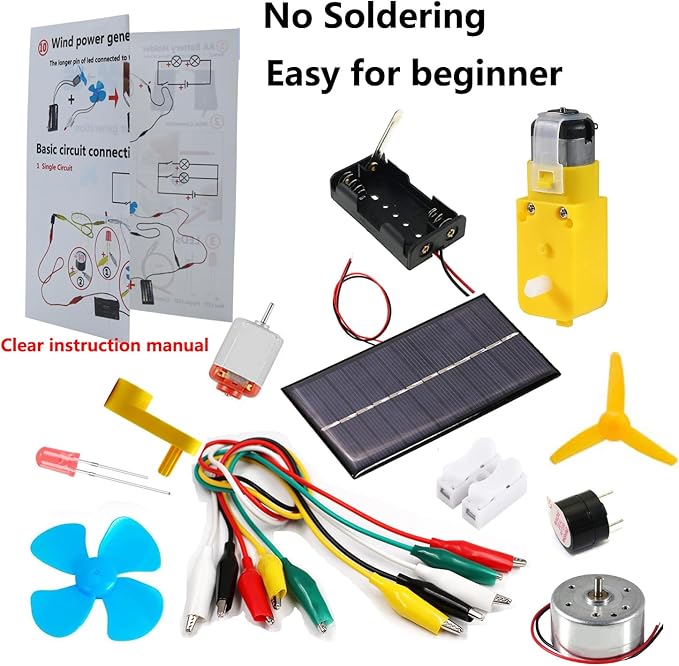 Delinx Fun Physics Science Experiment Kit: Windmill & Hand-cranked Generator, Solar Power, Basic Electric Circuit Learning, DIY Educational STEM Project for Kids & Teens, Girls & Boys