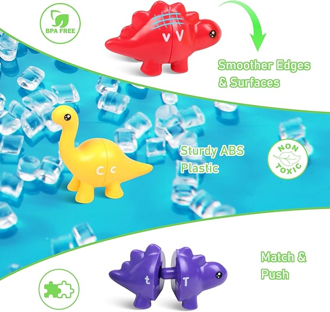 Letters Matching Game Dinosaur Toys 26 Letters Double-Sided ABC Alphabet Match Uppercase Lowercase, Montessori Learning Toy Educational Fine Motor Skill for 12 Months Toddlers Kids 1 2 3 4 5 Years Old
