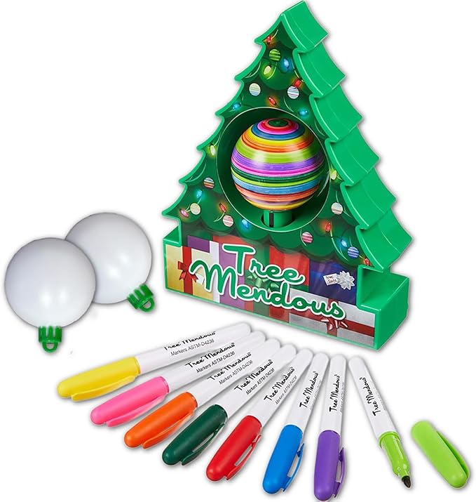 Christmas Tree Decorating Kit - Includes Christmas Tree DIY Ornament Decorating Spinner Arts and Crafts Kit and 8 Colorful Quick Drying Markers [Cap Colors May Vary]