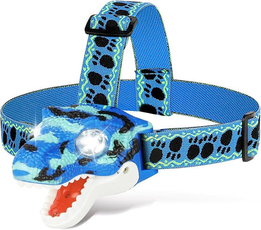 Kids Headlamp Battery Powered LED Flashlight T Rex Dinosaur Toy Stocking Stuffers Outdoor Headlight Birthday Gift for Boys Girls Toddlers ages 3-5 5-7 8 9 10+ Easter Halloween Christamas toy