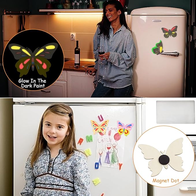 LARDUX Butterfly Party Favors, 24PCS DIY Wooden Arts & Crafts Painting Kit for Kid, Glow in The Dark Party Favors Family Crafts Birthday Party Christmas Gifts Toys for Boys Girls