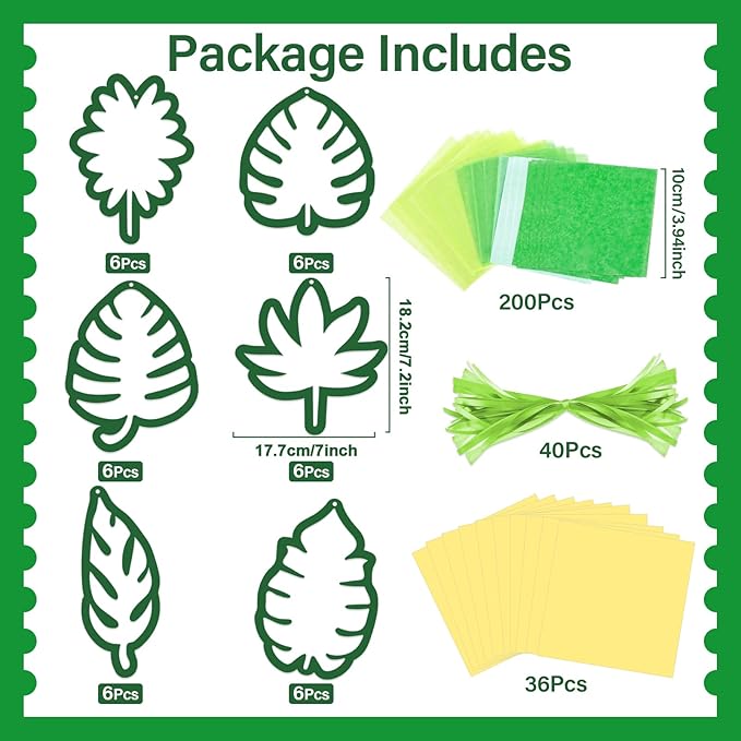 Qyeahkj 36 Set Summer Suncatchers Crafts for Kids DIY Hawaiian Palm Leaves Window Tissue Paper Crafts Kit Green Leaf Hanging Decor for Summer School Home Activity Art Project Birthday Party Favor Gift