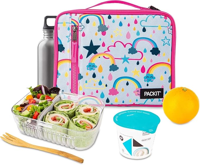 PackIt Freezable Classic Lunch Box, Rainbow Sky, Built with EcoFreeze Technology, Collapsible, Reusable, Zip Closure With Zip Front Pocket and Buckle Handle, Perfect for School Lunches
