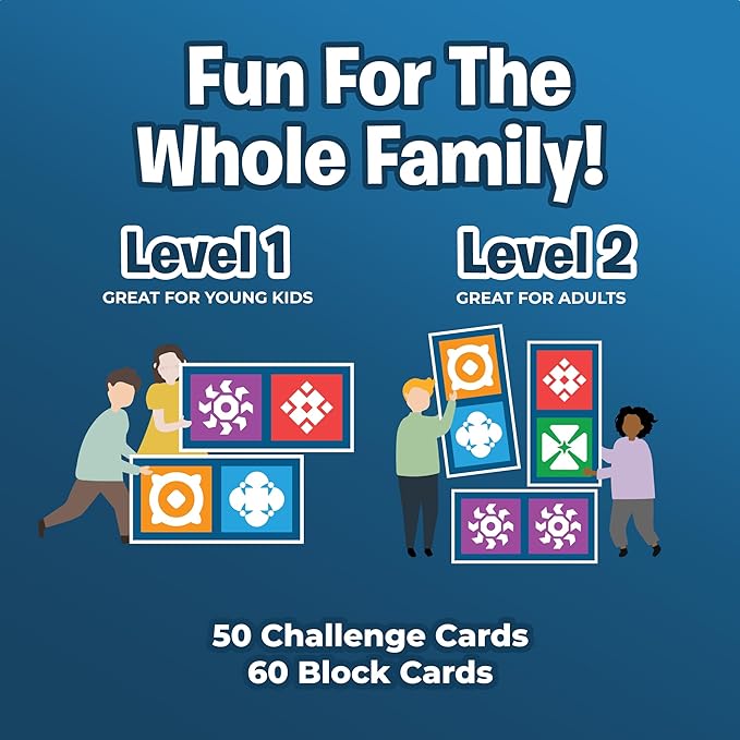 Uzzle Frenzy Family Puzzle Game – Fast-Paced Visual Brain Card Game for Kids – 2-4 Players, Ages 4+, Includes 50 Challenge Cards & 60 Double-Sided Block Family Game