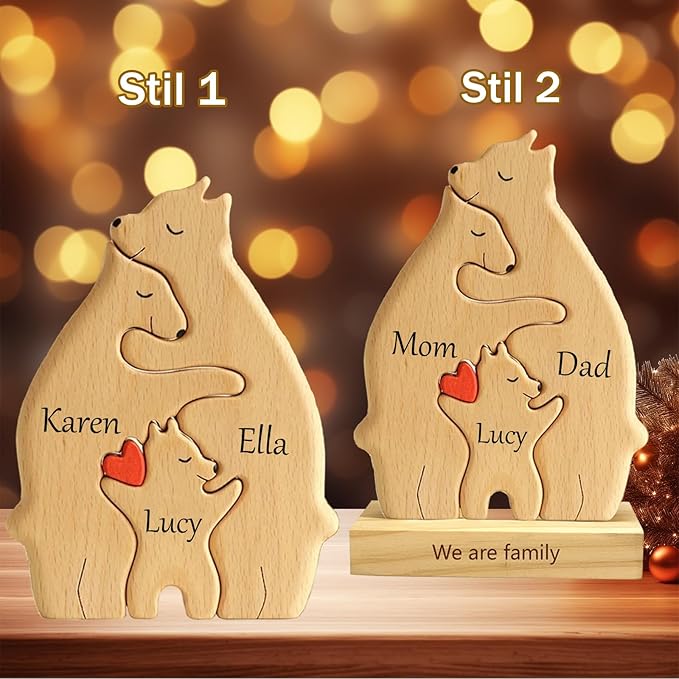 Custom Wooden Bears Family Puzzle with 2-8 Family Name - Family Decor for Mom Unique Wooden Decor Gift for Mom and Dad Mother's Day Father's Day Jigsaw Puzzles (Bear Jigsaw Puzzle)