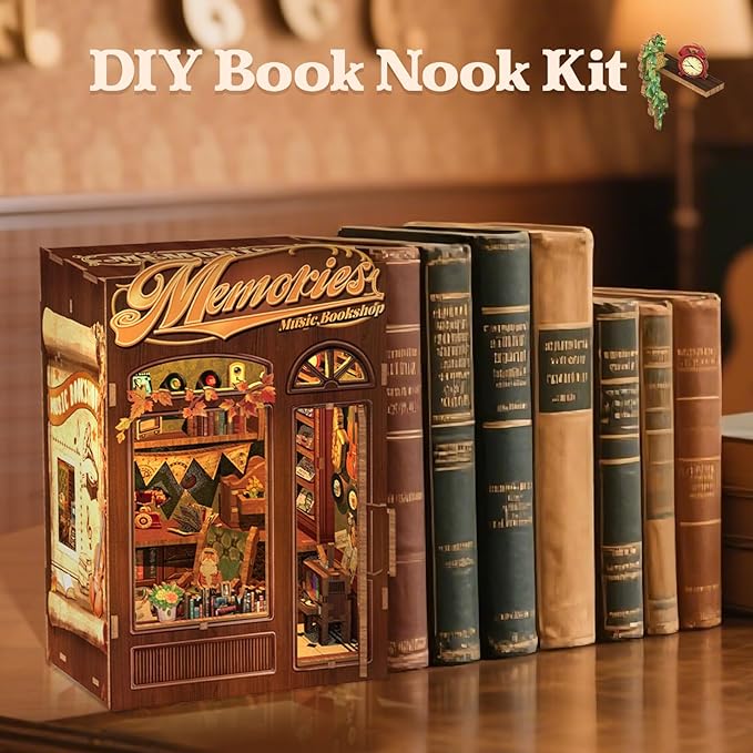 CUTEBEE Book Nook Kit, DIY Miniature House Kits for Adult and Teens, Dollhouse Mini Booknook Music House Bookshelf, DIY Craft Gifts for Family and Friends（Memories Music Bookshop）