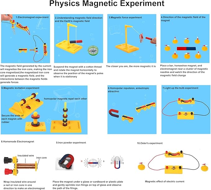 Large Science Magnet Kit for Kids Physics Electromagnet Experiment Set Educational and Birthday Gift for School Students