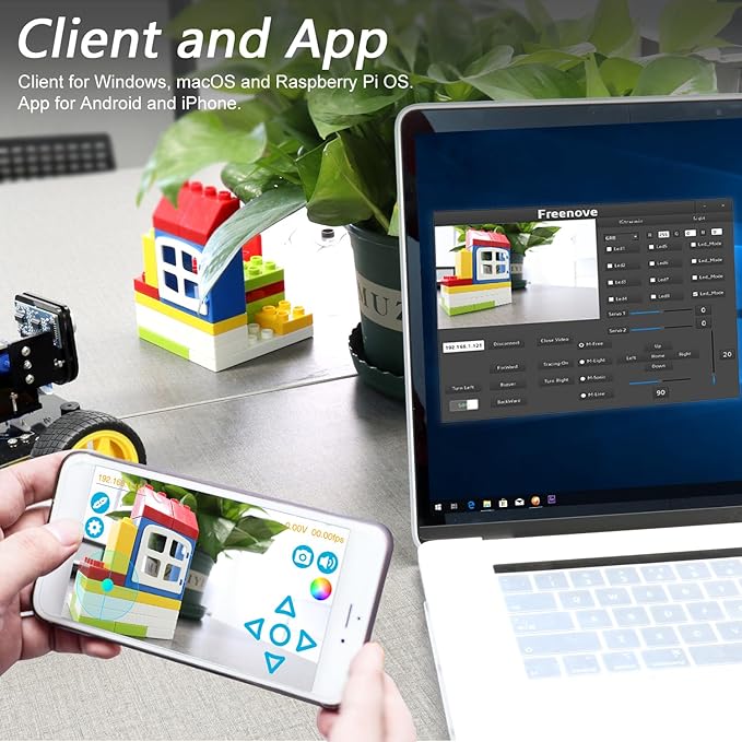 Freenove 4WD Smart Car Kit for Raspberry Pi 5 4 B 3 B+ Zero 2 W, Face Tracking, Line Tracking, Light Tracing, Obstacle Avoidance, App Control, Camera, Servo (Raspberry Pi NOT Included)