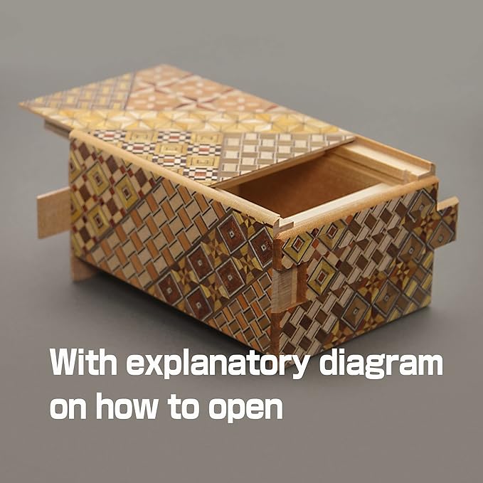 Wooden Secret Puzzle Box, 5 Sun 27 Steps, Japan Made, with Original Gift Box