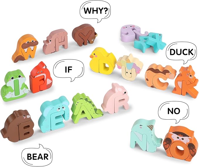 Animal Alphabet Puzzle Matching Game - Wooden Alphabet Learning Toys, ABC Puzzles for Toddlers 2-4, Montessori Educational Toys for Kids Ages 3-5 Up