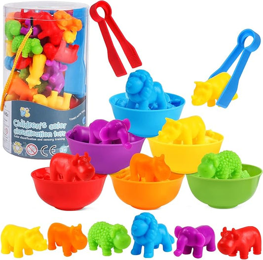 USATDD Counting Animal Toys Color Matching Games Preschool Learning Activities Sorting Stacking Toys Math Couting Educational Sensory Montessori Toy for Toddlers Kids Ages 3 4 5