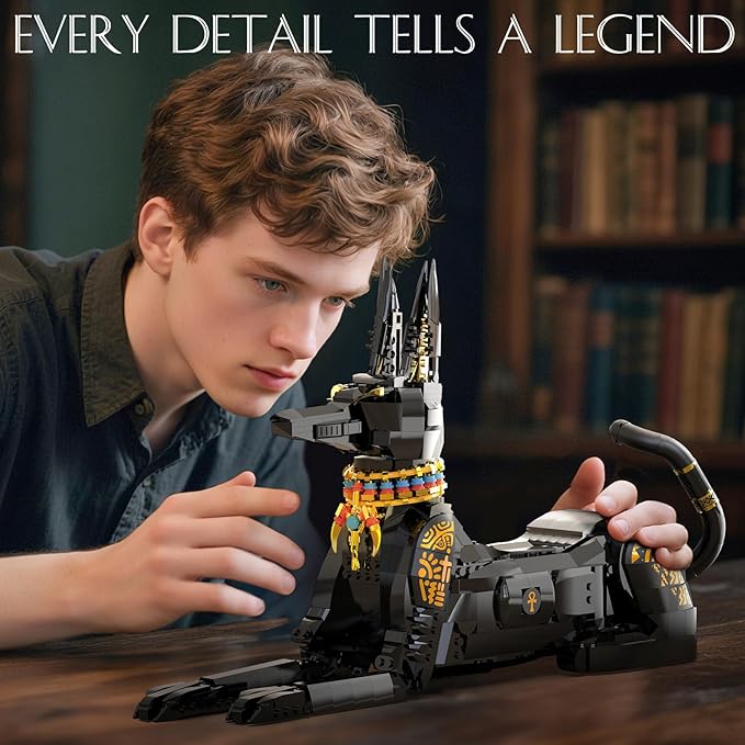 Egyptian Pharaoh Dog Building Set - Hound Dog Building Blocks Toy for Adults, Animal Model DIY Crafts Kit for Home Office Decor | Unique Gift for Kids Ages 10+