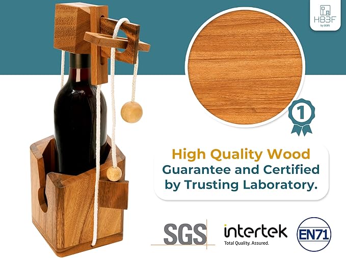 BSIRI Bottle Puzzle - Challenging 3D Wooden Bottle Holder and Bottle Lock Puzzle Games for Adults. Functional Bottle Storage, Ideal Bottle Lover Gifts, Fun Gifts, Game Night and Rustic Room Decor