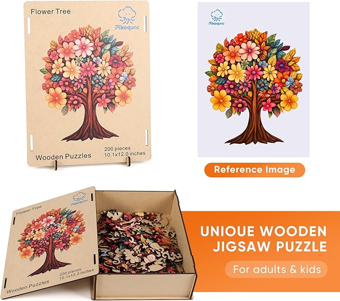 Wooden Puzzle for Adults, Flower Tree Jigsaw Puzzles for Adult, Unique Pieces Wood Cut Puzzles, Exquisiten Box Packaging, Toys for Friends Family (M-15.2 * 18.1in-466pcs)