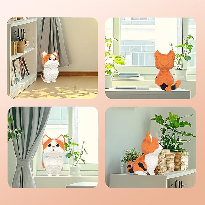 Larcele Micro Building Blocks Set, DIY Mini Building Toy Bricks for Age Over 12 Years, 1296 Pieces KLJM-05 (Munchkin Cat-Orange)