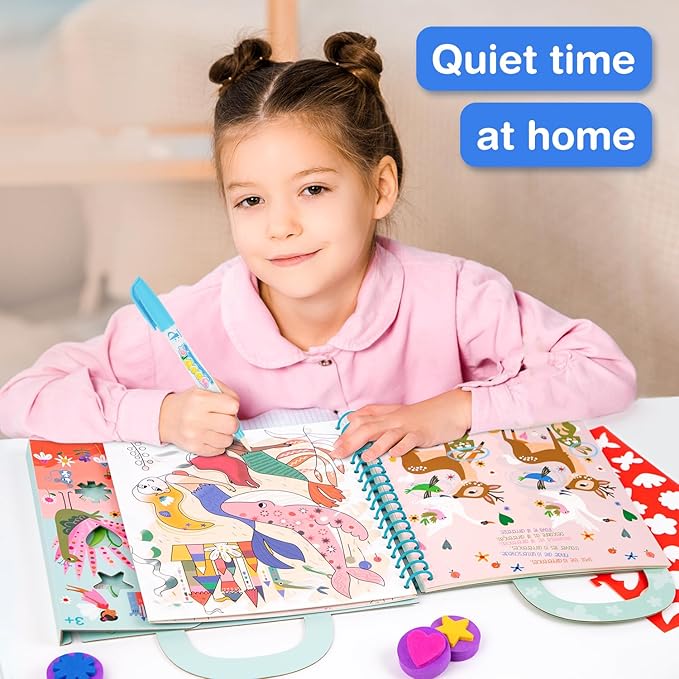 Avenir 4-in-1 Reusable Water Reveal Coloring Books for Toddlers 1-3 & 3-5 | Mess-Free Paint with Water Activity Pad | Portable Travel Road Trip Airplane Educational Creative Set for Kids